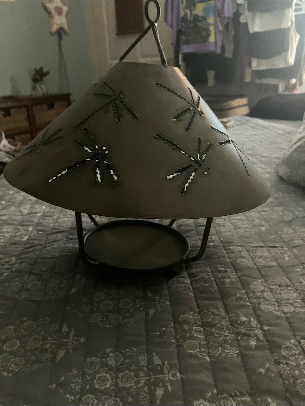 Hanging Dragonfly Lantern in Matte Brown - Unbranded